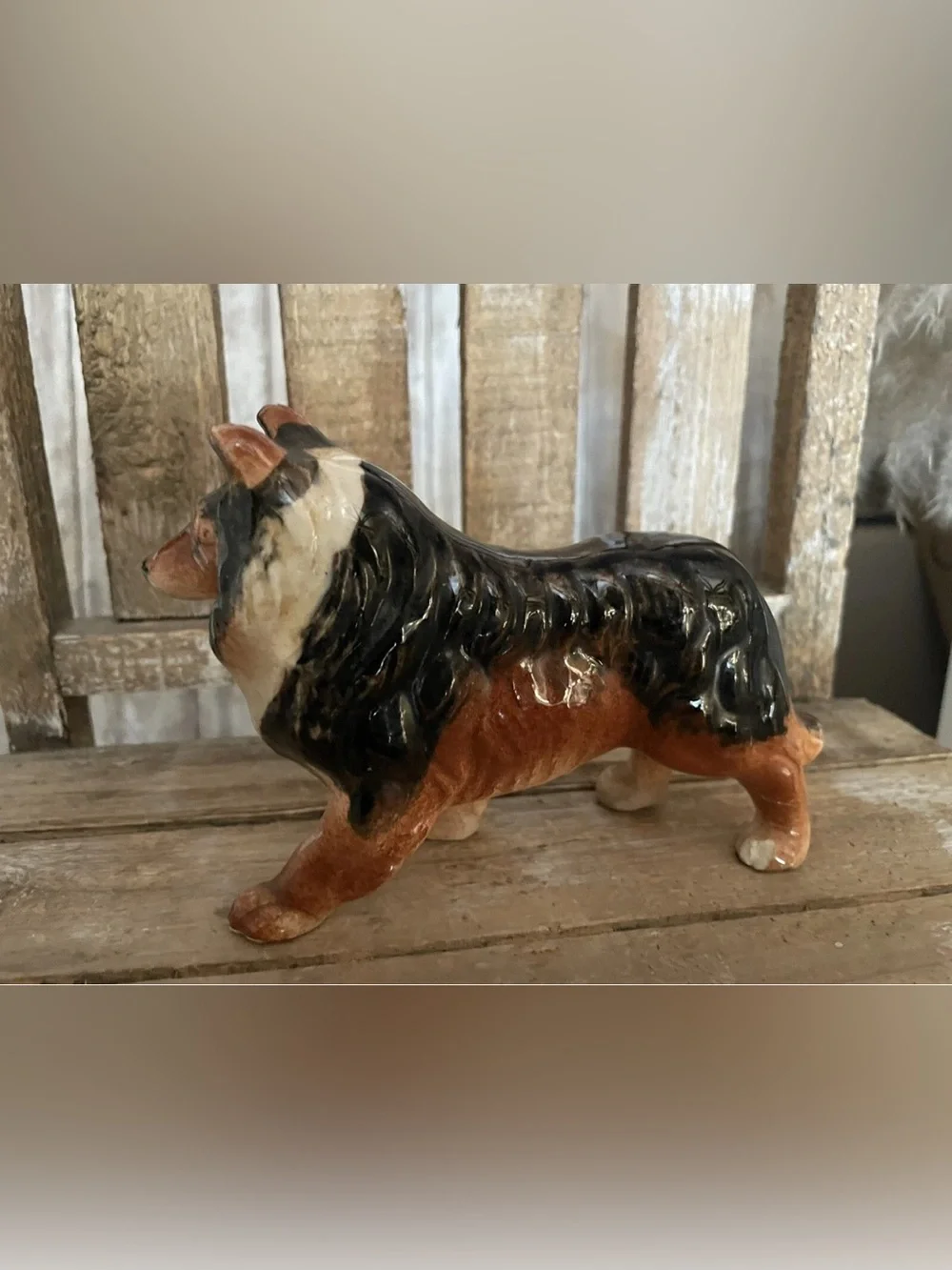 Collie figurine puppy dog Lassie sculpture vtg porcelain antique 1940 Japan